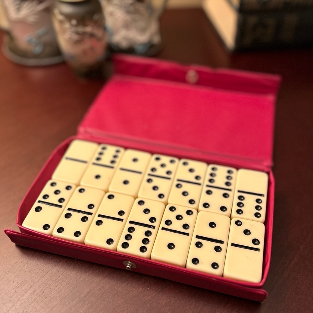 Vintage Cardinal Dominoes Black & White 28 Set in Original Case